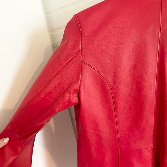 Vintage Red Leather Blazer Fitted Buttery Soft Statement Jacket Sz M - Picture 14 of 15